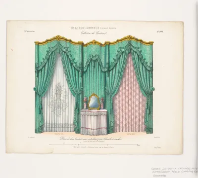 "Décor de´ deux Croisées avec entredeux, pour Chambre ´d coucher. Galerie en Bois doré ou Palissandre.", aus: Le Garde-meuble