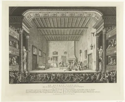 Decor met de boerenwoning in de Nieuwe Schouwburg te Amsterdam