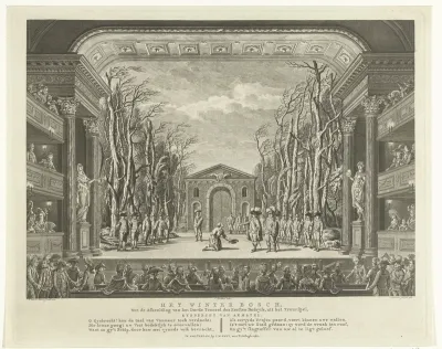 Decor met het winterbos in de Nieuwe Schouwburg te Amsterdam