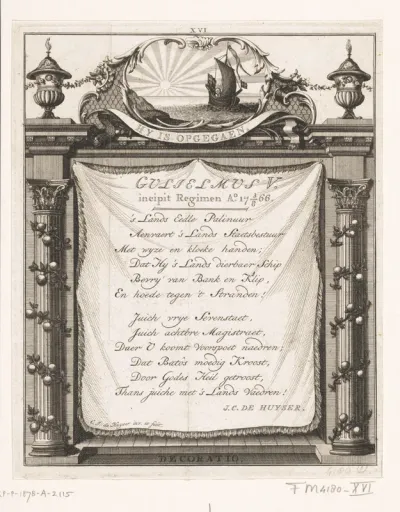 Decoratie bij het huis van de heer J.C. de Huyser te Amsterdam, 1766