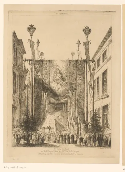 Decoratie van het Kipdorp te Antwerpen tijdens een processie