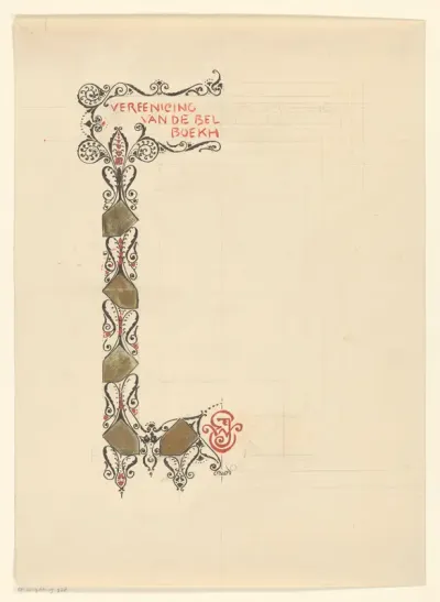 Decoratief kader met naam van de Vereniging ter Bevordering van de Belangen des Boekhandels