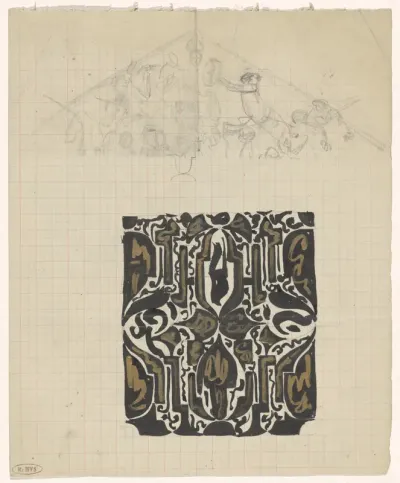 Decoratief ontwerp en schets van het front timpaan van het Koninklijk Paleis te Amsterdam