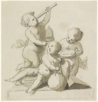 Decoratief ontwerp van putti met astronomische instrumenten