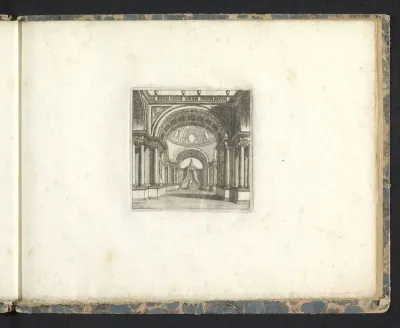 Decorontwerp met het interieur van een kerk met bisschopsstoel