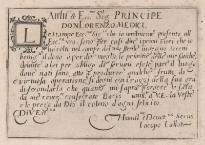 Dedication to Lorenzo de' Medici, from "Les Caprices" Series B, The Nancy Set