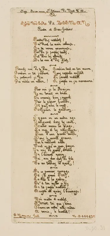 Dedicatory Verses by Meryon to Reinier Nooms, Called Zeeman