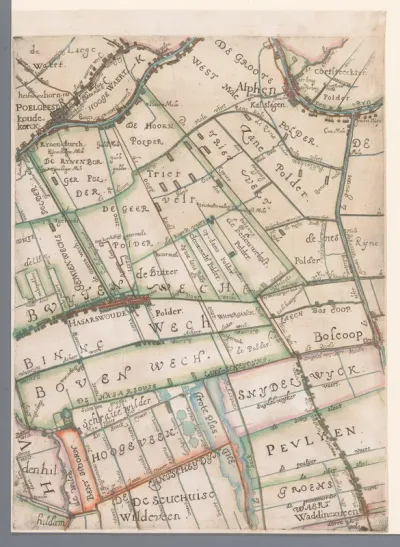 Deel van een kaart van het Hoogheemraadschap van Rijnland, met Alphen aan den Rijn en omgeving