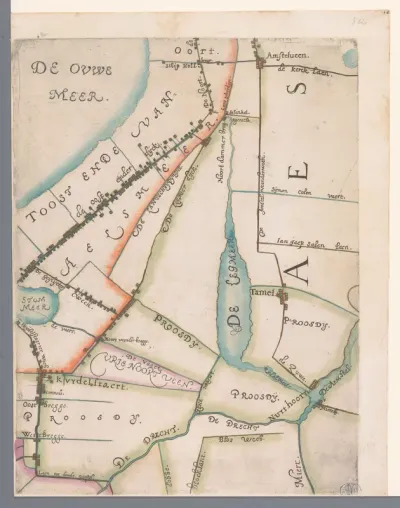 Deel van een kaart van het Hoogheemraadschap van Rijnland, met Amstelveen en Schiphol