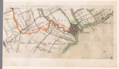 Deel van een kaart van het Hoogheemraadschap van Rijnland, met Gouda en omgeving