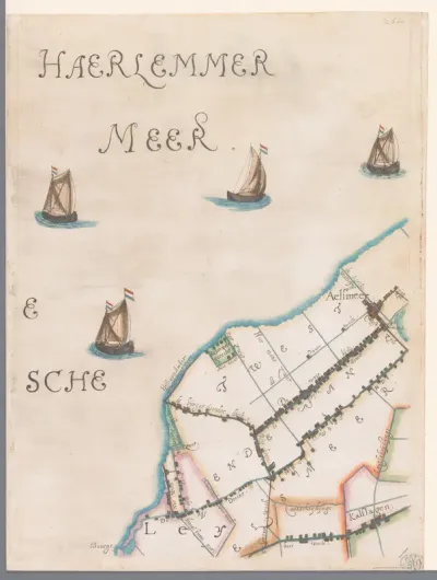 Deel van een kaart van het Hoogheemraadschap van Rijnland, met het Haarlemmermeer en Aalsmeer