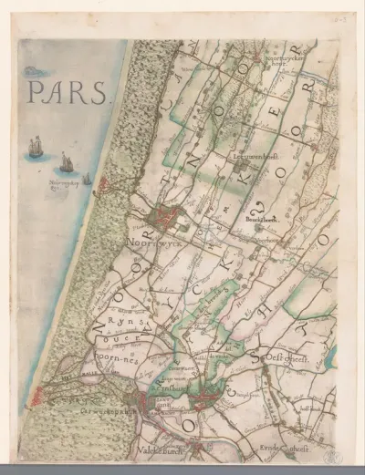 Deel van een kaart van het Hoogheemraadschap van Rijnland, met Noordwijk en omgeving