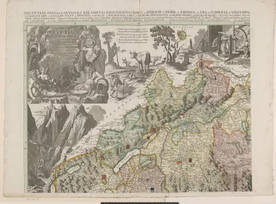 Deel van een vierdelige kaart van Zwitserland (linksboven)
