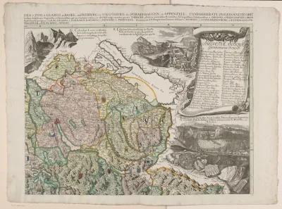 Deel van een vierdelige kaart van Zwitserland (rechtsboven)