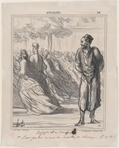 Deep thoughts of a grocer: One really mustn't speak badly of the sheep of Panurge... these here are getting sheared too, from 'News of the day,' published in "Le Charivari"