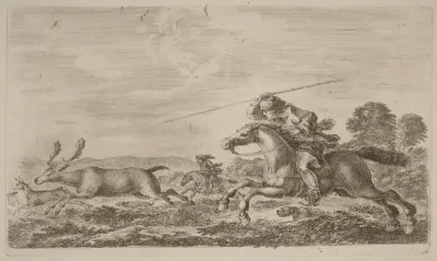 Deer Chased by Two Cavaliers