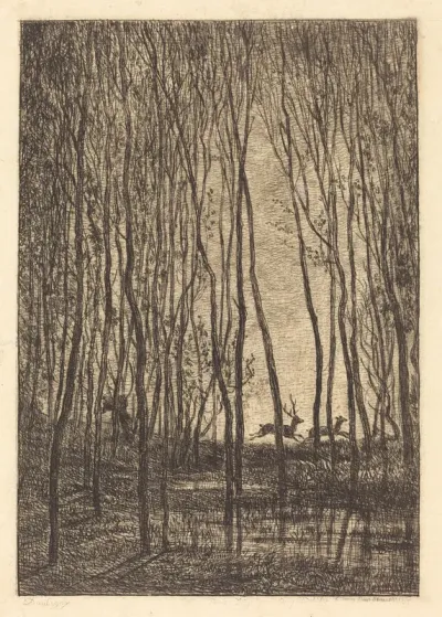 Deer in the Woods (Les Cerfs sous bois)