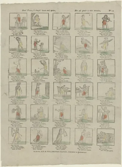 Deez' prent, ô jeugd! bevat veel spelen, / Het zal gewis u niet vervelen