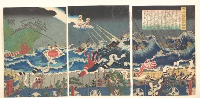 Defeat of the Mongols in the Western Sea — Utagawa (Gountei) Sadahide Kanvas Tablo