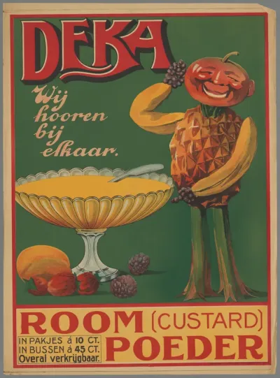 Deka. Wij hooren bij elkaar. Room (custard) poeder. In pakjes à 10 ct. In bussen à 45 ct. Overal verkrijgbaar