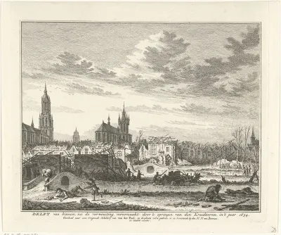 Delft na het ontploffen van de kruittoren, 1654