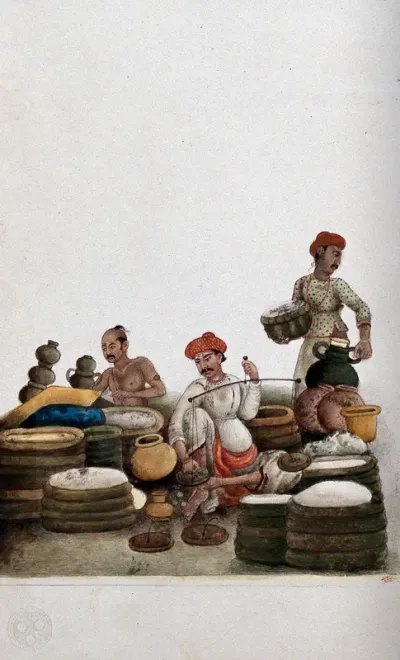 Delhi: selling rice in a bazaar