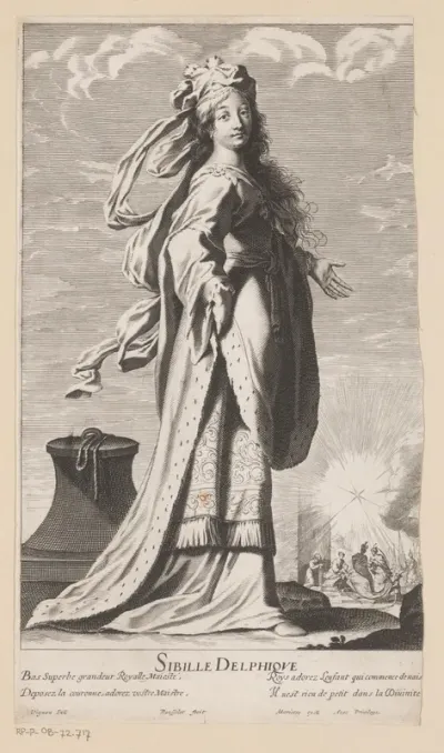 Delphische sibille, met op de achtergrond de aanbidding door de koningen