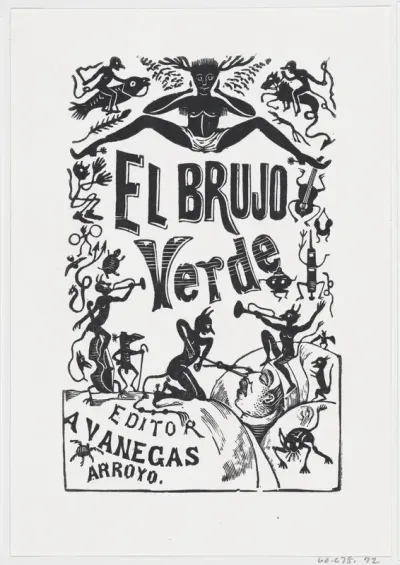 Demons troubling a sick man in bed, illustration for 'El Brujo Verde (The Green Magician)'
