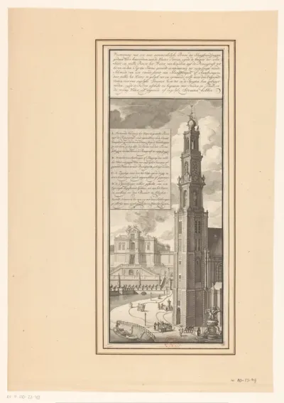 Demonstratie van de slangbrandspuiten op de Westertoren te Amsterdam, ca. 1700