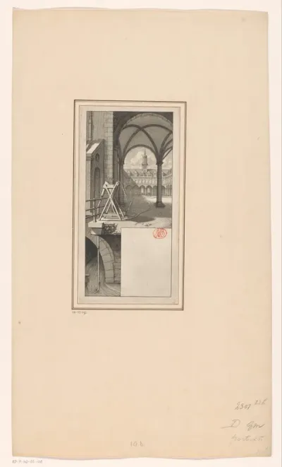 Demonstratie van de slangbrandspuiten op het binnenplein van de Beurs te Amsterdam, ca. 1670-1680