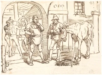 Den gamle hest føres til en romersk smedie