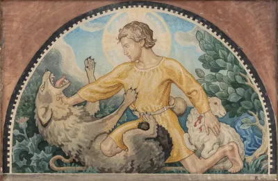 Den gode hyrde Forarbejde til mosaik i Imanuelskirken