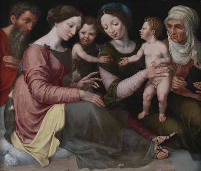 Den hellige familie med den lille Johannes, Skt. Elisabeth (Johannes' moder) og Skt. Anna (Marias moder)