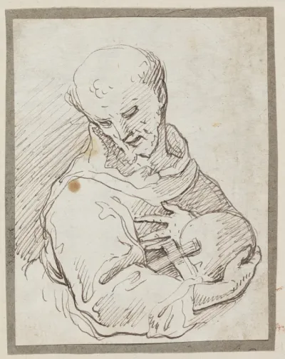 Den hellige Frans af Assisi i halv figur med kors og hovedskal