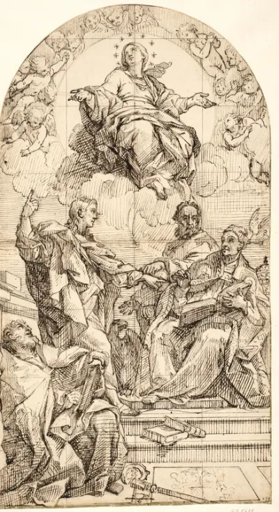 Den ubesmittede undfangelse med Johannes Døberen, den hellige Gregor, Sankt Johannes Chrysostomos og Augustin