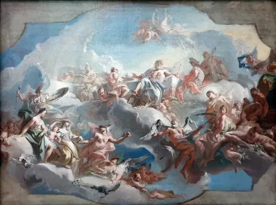 Departure of the goddesses Juno, Venus and Minerva for the judgment of Paris