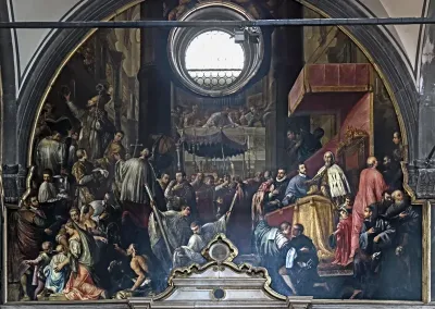 Der Doge Piero Lando bei der Einweihung der Kirche 1543 durch Giovanni Lucio Stofilio, vescovo di Sebenico
