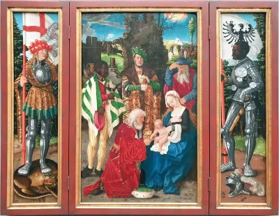 Der Dreikönigsaltar Innentafeln: Anbetung der Könige, der Heilige Georg und der Heilige Mauritius