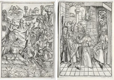 Der Schatzbehalter:  Moses Found by Pharaoh's Daughter (recto); Der Schatzbehalter:  Christ before Caiaphas (verso)