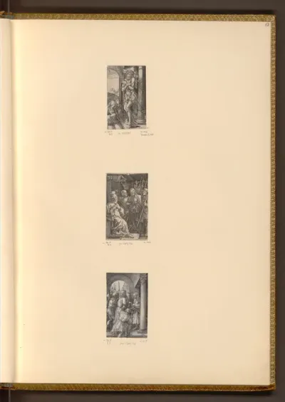 Der Schmerzensmann an der Säule (Kupferstich-Passion, 1); Christus vor Kaiphas (Kupferstich-Passion, 4); Christus vor Pilatus (Kupferstich-Passion, 5)