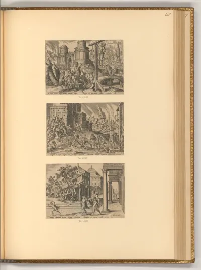 Der Tod des König von Ai; Die Totenbahre mit dem Leichnam des Königs; Samson zerstört den Tempel der Philister
