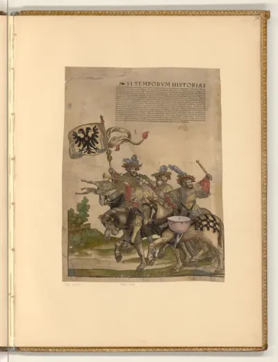 Der Triumphzug Kaiser Karls V., Bl. 1, Musiker und Standartenträger