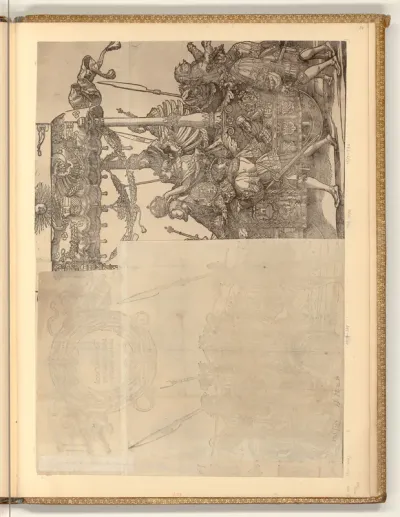 Der Triumphzug Kaiser Karls V.: Laurea; Triumphwagen, Vorderer Teil und hinterer Teil mit Karl V.