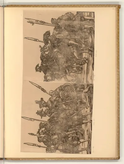 Der Triumphzug Kaiser Karls V.:  Reiter, Landsknechte und Hund