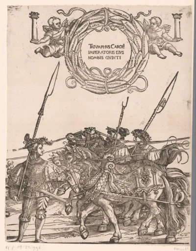 Derde groep paarden van de stoet met titel