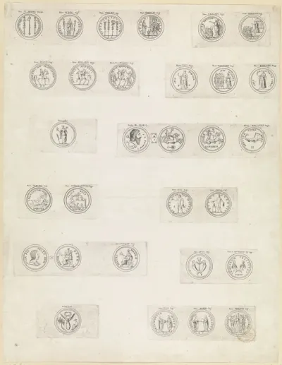 Dertig Romeinse munten met deviezen en emblemen van keizers