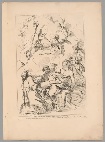 Des Malades Invoquans un Saint Evêque (The Sick Supplicating a Bishop Saint) , from Recueil d'estampes d'après les plus beaux tableaux et d'après les plus beaux desseins qui sont en France (Cabinet Crozat)