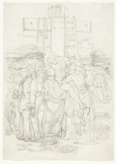 Descent from the Cross with a Silhouette of Jerusalem in the Background