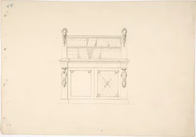 Design for a Cabinet with Classical Ornament and Bookshelves