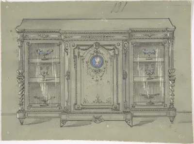 Design for a Cabinet with Glass Doors and a Porcelain Plaque
